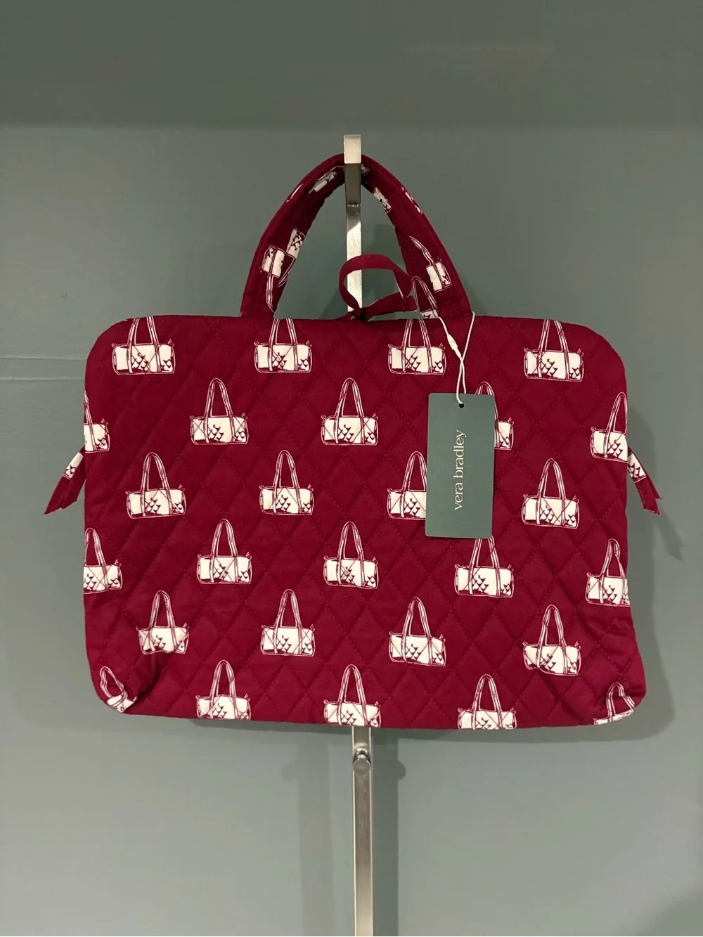 Vera Bradley Maroon Quilted Laptop Bag with White Purse Print